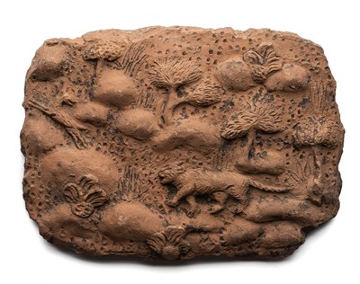 Lot 213 - A MAJAPAHIT FRAGMENTARY TERRACOTTA RELIEF PANEL