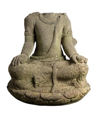 Lot 235 - A JAVANESE VOLCANIC STONE FRAGMENTARY FIGURE POSSIBLY DEPICTING SIVA