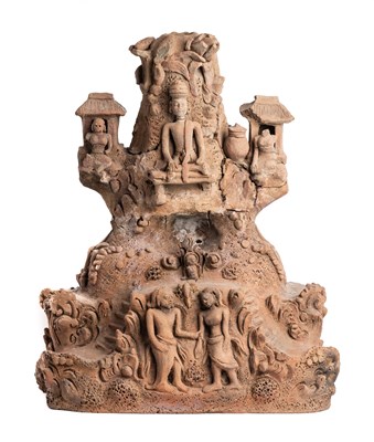 Lot 238 - A MAJAPAHIT SCULPTURAL COMPOSITION DEPICTING FIGURES IN A MOUNTAINOUS LANDSCAPE