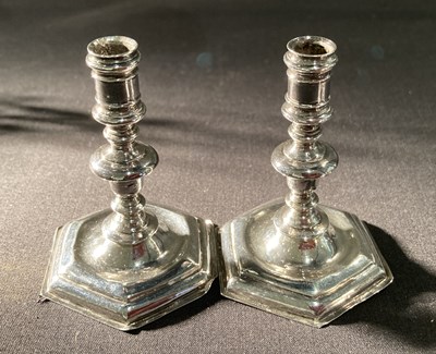 Lot 73 - A PAIR OF DUTCH SILVER MINIATURE CANDLESTICKS, MAKER'S MARK A TREE OR A STANDING FIGURE, AMSTERDAM, EARLY 18TH CENTURY