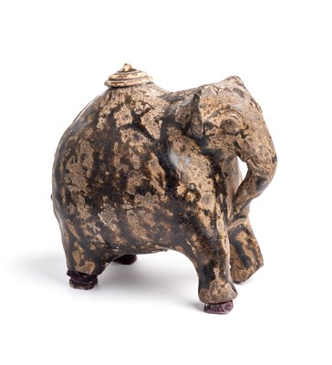 Lot 279 - TWO KHMER BROWN-GLAZED POTTERY ELEPHANTS