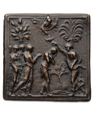 Lot 311 - â’¶ â–¡ A BRONZE PLAQUETTE OF THE BAPTISM OF CHRIST