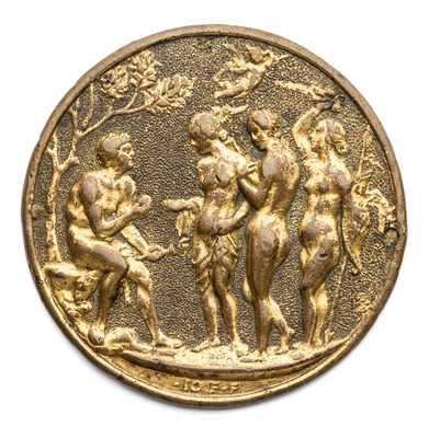 Lot 337 - â’¶ â–¡ A BRONZE-GILT PLAQUETTE OF THE JUDGEMENT OF PARIS