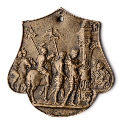 Lot 338 - â’¶ â–¡ A BRONZE PLAQUETTE OF MUCIUS SCAEVOLA