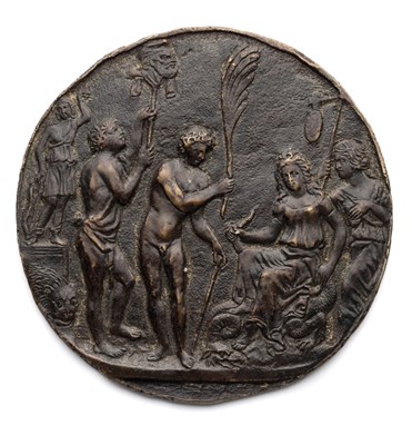 Lot 340 - â’¶ â–¡ A SMALL BRONZE PLAQUETTE OF THE ALLEGORY OF PRUDENCE