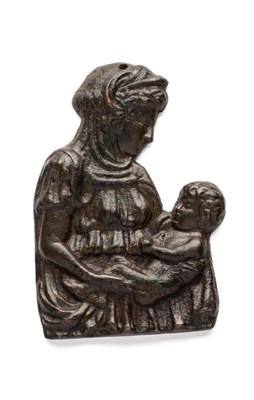 Lot 341 - â’¶ â–¡ A BRONZE SILHOUETTE PLAQUE OF THE VIRGIN AND CHILD