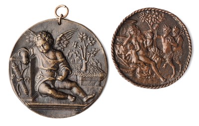 Lot 349 - â’¶ â–¡ A BRONZE PLAQUETTE OF CUPID SLEEPING