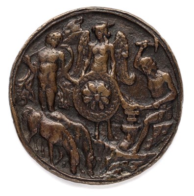 Lot 351 - â’¶ â–¡ A BRONZE PLAQUETTE OF VULCAN FORGING THE ARMS OF AENEAS