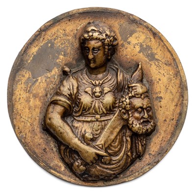 Lot 353 - â’¶ â–¡ A BRONZE-GILT PLAQUETTE OF JUDITH WITH THE HEAD OF HOLOFERNES