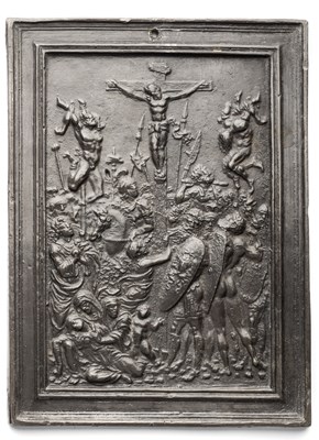 Lot 358 - â’¶ â–¡ A LEAD PLAQUETTE OF THE CRUCIFIXION OF CHRIST AND THE TWO THIEVES