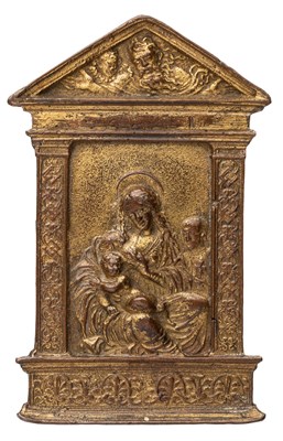 Lot 360 - â’¶ â–¡ A BRONZE-GILT PAX OF THE MADONNA AND CHILD WITH ST JOSEPH