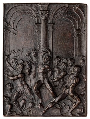 Lot 374 - â’¶ â–¡ A BRONZE PLAQUETTE OF THE FLAGELLATION