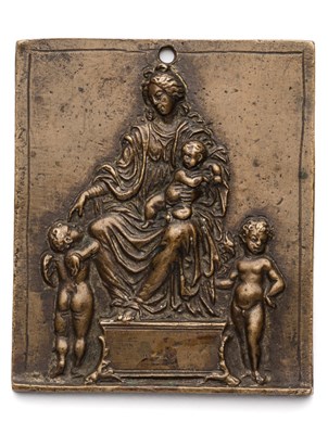 Lot 380 - â’¶ â–¡ A BRONZE PLAQUETTE OF THE MADONNA AND CHILD