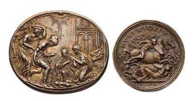 Lot 381 - â’¶ â–¡ A BRONZE PLAQUETTE OF A BATTLE SCENE