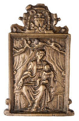 Lot 401 - â’¶ â–¡ A BRONZE PAX OF THE MADONNA AND CHILD