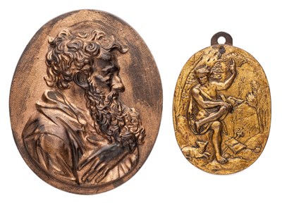 Lot 414 - â’¶ â–¡ A BRONZE-GILT PLAQUE OF ST JOHN THE BAPTIST IN THE DESERT