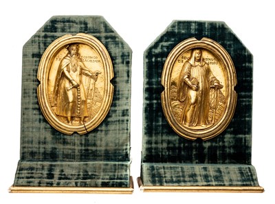 Lot 429 - â’¶ â–¡ A PAIR OF BRONZE-GILT PLAQUETTES DEPICTING SAINTS