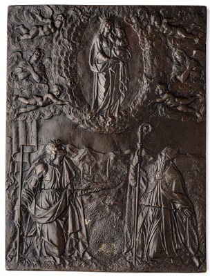 Lot 431 - â’¶ â–¡ A BRONZE PLAQUETTE OF THE CROWNED VIRGIN AND CHILD IN HEAVEN