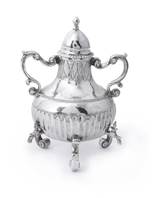 Lot 105 - A DUTCH SILVER MINIATURE COFFEE URN, MAKER'S MARK HB ONLY, 18TH CENTURY