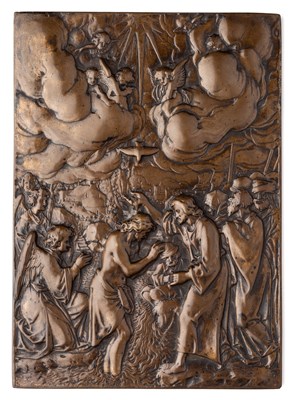 Lot 446 - â’¶ â–¡ A BRONZE PLAQUETTE OF THE BAPTISM OF CHRIST