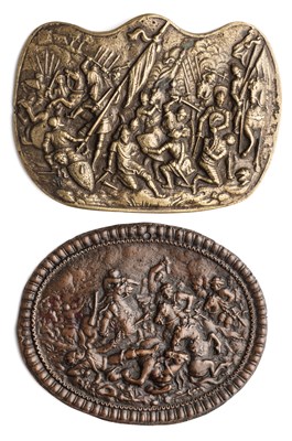 Lot 449 - â’¶ â–¡ A BRONZE PLAQUETTE OF A BATTLE SCENE