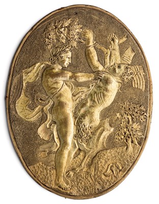 Lot 484 - â’¶ â–¡ A BRONZE-GILT PLAQUETTE OF APOLLO FLAYING MARSYAS