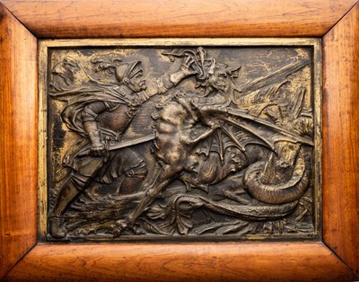 Lot 488 - â’¶ â–¡ A LARGE BRONZE PLAQUE OF GEORGE SLAYING THE DRAGON