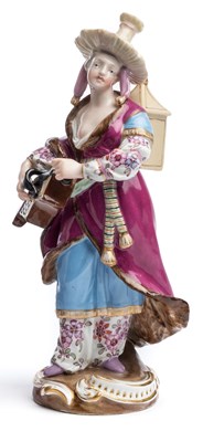 Lot 497 - A MEISSEN FIGURE OF A FEMALE 'MALABAR MUSICIAN'