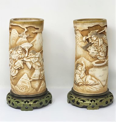 Lot 518 - A PAIR OF POTTERY VASES