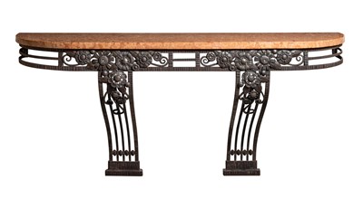 Lot 538 - A FRENCH ART DECO IRON AND MARBLE CONSOLE TABLE