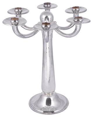 Lot 540 - A GERMAN SILVER SIX-LIGHT CANDELABRUM