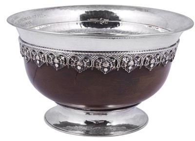 Lot 560 - A GEORGE V SILVER-MOUNTED MAPLE WOOD MAZER BOWL