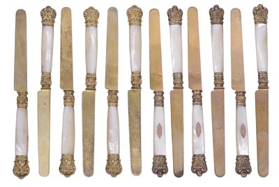 Lot 577 - â’¼ A SET OF SIX FRENCH SILVER-GILT DESSERT KNIVES