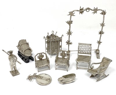 Lot 586 - A GROUP OF NINE CHINESE SILVER MINIATURE MODELS