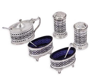 Lot 595 - A CASED FIVE-PIECE SILVER CONDIMENT SET