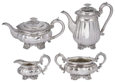 Lot 620 - ËœA GEORGE IV SILVER TEA AND COFFEE SET