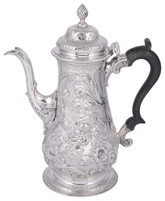 Lot 627 - â’¼ A GEORGE III AND LATER CHASED SILVER COFFEE POT