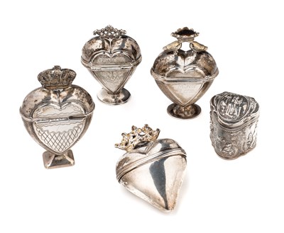 Lot 637 - FOUR SCANDINAVIAN SILVER 'HOVEDVANDSAEG' (VINAIGRETTES OR SPICE BOXES)