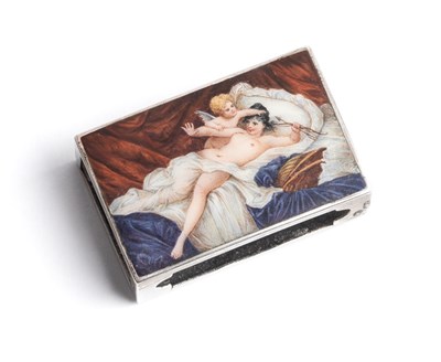 Lot 639 - AN AUSTRIAN SILVER AND ENAMEL MATCHBOX HOLDER