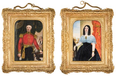 Lot 653 - ËœA PAIR OF PORTRAIT MINIATURES OF AN OFFICER AND HIS WIFE