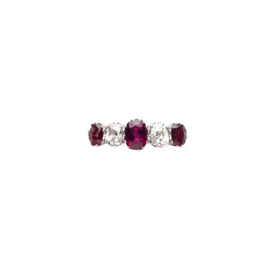 Lot 682 - â’¼ RUBY AND DIAMOND FIVE STONE RING