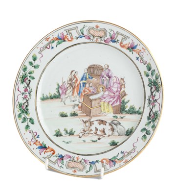 Lot 28 - A CHINESE EXPORT PORCELAIN FAMILLE-ROSE 'NATIVITY' PLATE