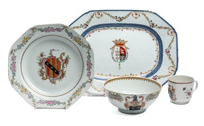 Lot 29 - FOUR CHINESE EXPORT FAMILLE-ROSE ARMORIAL PORCELAINS