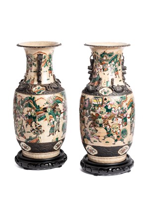 Lot 37 - A PAIR OF CHINESE LARGE CRACKLEWARE VASES