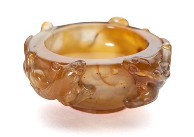 Lot 47 - A CHINESE AGATE 'CHILONG' BOWL