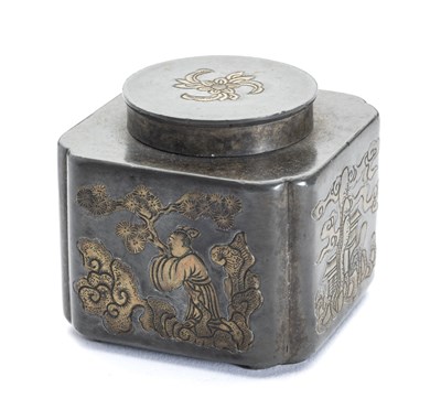 Lot 53 - A CHINESE PEWTER SMALL TEA CADDY AND COVER