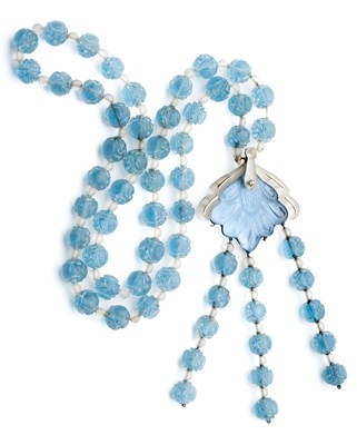 Lot 54 - A CHINESE BLUE GLASS BEADED NECKLACE