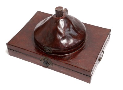 Lot 55 - A CHINESE LEATHER IMPERIAL HAT BOX