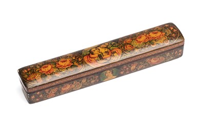 Lot 68 - A SMALL QAJAR PEN BOX (QALAMDAN), PERSIA, CIRCA 1900