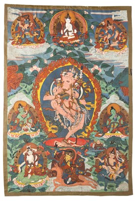 Lot 79 - A THANG-KA DEPICTING VAJRAVARAHI, TIBET OR NEPAL, 20TH CENTURY